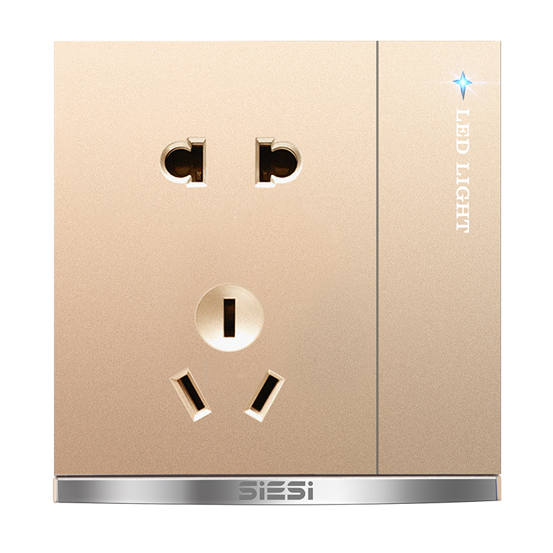 10A二三极插座带（单/双）控开关-V9玫瑰金-PA视讯照明官网